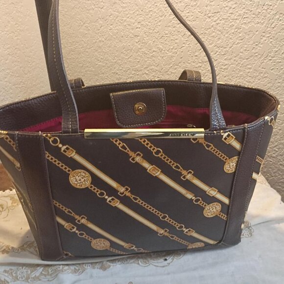 Anne Klein Designer Style Chain Print Briefcase Tote Bag Purse - Picture 2 of 9